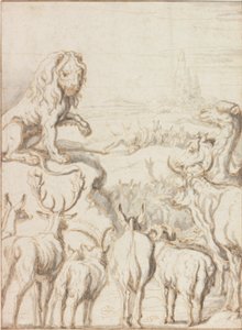 O Leão, Rei dos Animais (tinta e wc no papel) de Francis Barlow